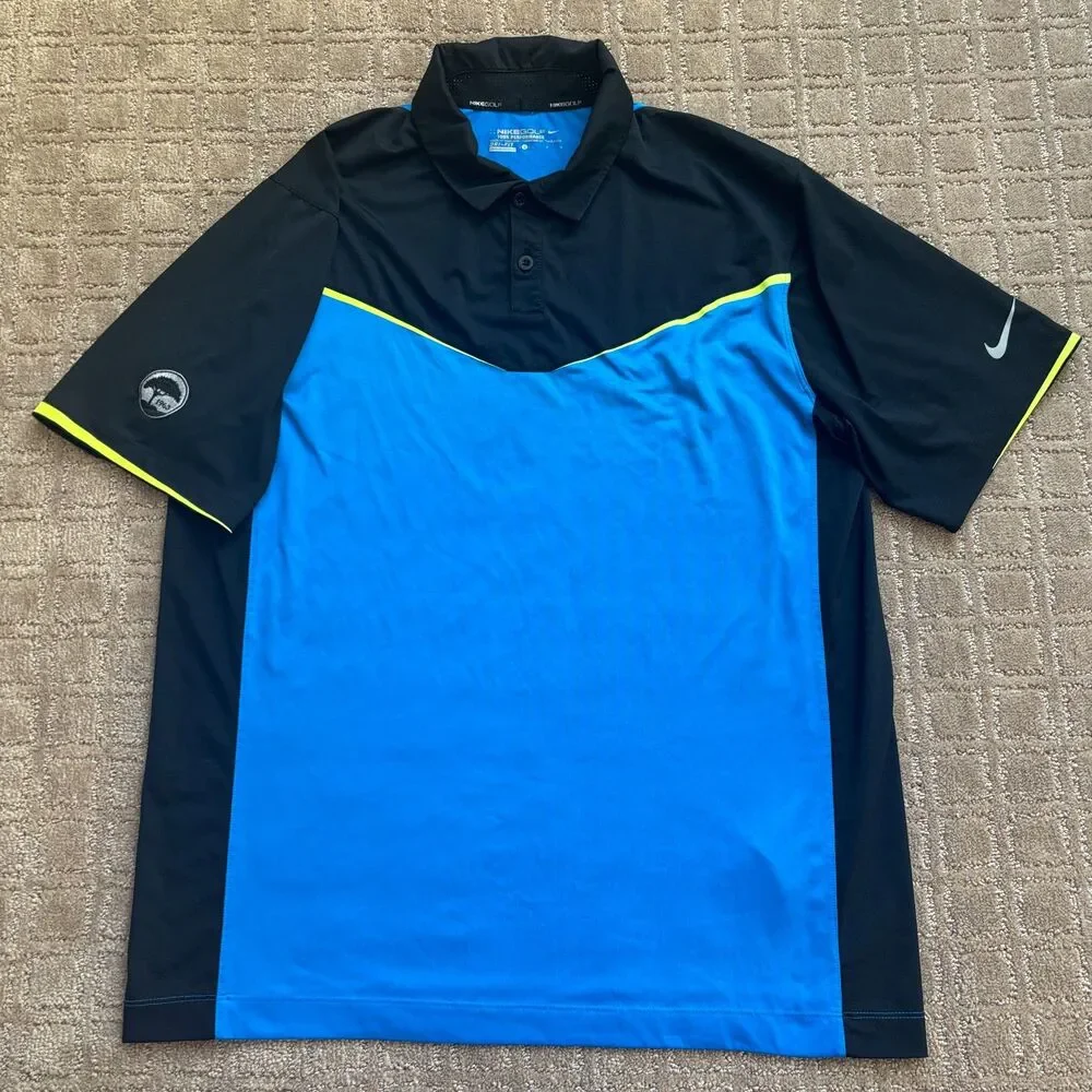 NIKE GOLF Tour Performance Polo Shirt Mens L Black Blue Dri-Fit Short Sleeve
